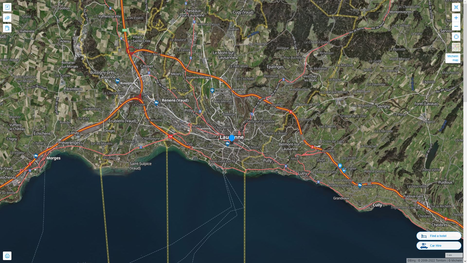 Lausanne Highway and Road Map with Satellite View
